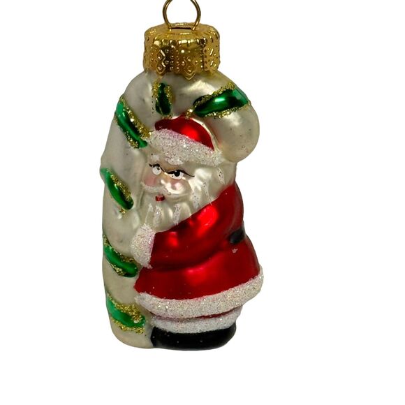 Vintage Christmas Miniature Classic Santa Holding A Candy Cane Glass Ornament - Picture 2 of 4
